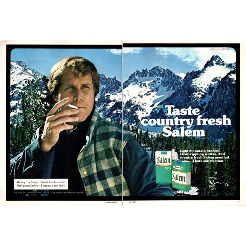 1980 Salem Menthol Cigarettes 2 Page Vintage Print Ad Rocky Mountains Wall Art